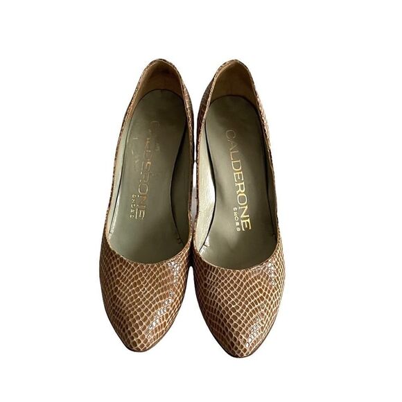 CALDERONE Vintage Tan Snake Embossed Leather Pumps Tan 6.5 - Picture 4 of 13